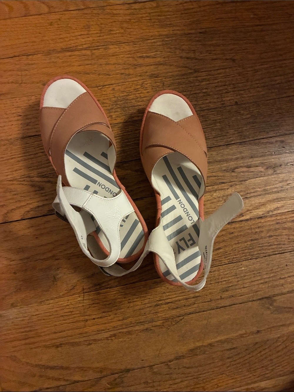 Fly London Pink and Cream Open-Toe Slingback Sandals